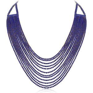 🆕 Women Blue Multi Layered Chunky Collar Necklace Glitter Rhinestone Jewelry